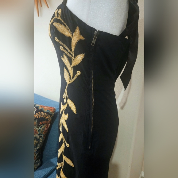 EUC Free People Gold Leaf Motif LBD Embroidered - Picture 4 of 10